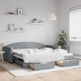 vidaXL Izvlečna dnevna postelja s predali svetlo siva 100x200 cm blago | Shoptok.si