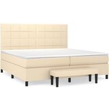 vidaXL box spring postelja z vzmetnico krem 200x200 cm blago, (20761283) | Shoptok.si