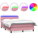  Krevet s oprugama i madracem LED ružičasti 140x210 cm baršunasti | shoptok.hr