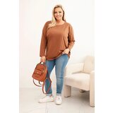 Kesi Women's Plus Size cotton blouse with a round neckline camel | Shoptok.si