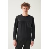 Avva Men's Black Crew Neck Fleece 3 Thread Standard Fit Regular Cut Sweatshirt Cene
