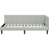 vidaXL Kotna postelja z vzglavjem Svetlo siva 90 x 200 cm Žamet | Shoptok.si