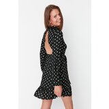 Trendyol Black Ruffled and Low Back Printed Ribbed Knitted Dress Cijene