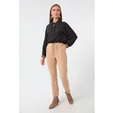 Lafaba Women's Beige Carrot Pants with a Lace-Up Waist