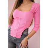 Kesi Ribbed blouse with a neckline light pink | shoptok.hr