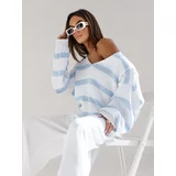 Cocomore White and blue sweater with a plunging neckline