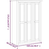 3 Ormar od borovine s vrata 118x50x171,5 cm asortiman Panama | shoptok.hr
