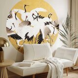  Okrugla fototapeta - Japanese cranes - a flock of birds against a golden background based on a painting by Ishida Yūtei 140x140 | shoptok.hr