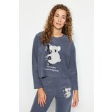 Trendyol Gray Fleece Koala Pattern Tshirt-Pants and Knitted Pajamas Set Cene