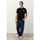 Trendyol Men's Black Regular/Normal Fit Embroidered 100% Cotton T-Shirt