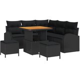 vidaXL 8-delna vrtna sedežna garnitura s blazinami črn poli ratan akacija, 2-sedežna vrtna sofa s blazinami črn poli ratan, 3-delni vrtni jedilni set s blazinami črn poli ratan akacija Cene