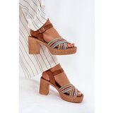 Zazoo Leather Heeled Sandals With Braiding On Straps Brown 40460 | Shoptok.si