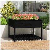  Visoka greda s polico črna 111,5x111,5x81 cm trdna borovina | Shoptok.si