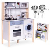 ECO TOYS Drvena dječja kuhinja za igru ​​sa zvukom, LED, pećnicom, perilicom rublja, kuhinjskim dodacima Cijene