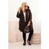 Kesi Włoski Plus Size women's quilted jacket with a hood and the inscription HOPE brown | shoptok.hr