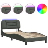 vidaXL Posteljni okvir z LED lučkami temno siv 90x200 cm tkanina | Shoptok.si