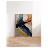 Wallxpert uramljena slika 115235, crni labud u letu ispred zlatnonarandžastih krugova, 30 x 40 cm, ram u boji prirodnog drveta Cene