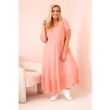 Kesi Włoski Plus size women's dress with short sleeves and ruffle made of light viscose pink Cijene