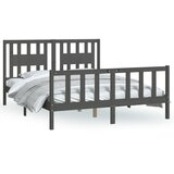 The Living Store Posteljni okvir z vzglavjem siv trdna borovina 150x200 cm - Posteljni Okvir, (21525815) | Shoptok.si