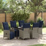 vidaXL blagovaonski set od 7 komada s jastučićima sivi poli ratan, vrtni stol crna 160x80x73 cm od kaljenog stakla Cijene