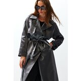 Trendyol Anthracite Oversize Wide Cut Belted Trench Coat | shoptok.hr