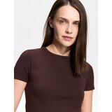 Reserved Slim fit majica kratkih rukava s mješavinom modalnih vlakana - tamnosmeđe | shoptok.hr