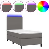 vidaXL Box spring postelja z vzmetnico LED siva 90x200 cm umetno usnje, (20789436) Cene