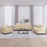 vidaXL Sedežna garnitura 3-delna z blazinami krem blago | Shoptok.si