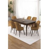 Hanah home trpezarijski set Pir, sto i 6 stolica, ploča u dekoru drveta Baroque, kapućino tkanina Babyface | Eponuda.com