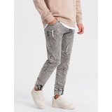 Ombre Men's marbled JOGGERS pants with rubbed edges - gray cene
