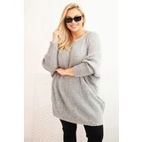 Kesi Włoski Women's Plus Size Sweater with Mohair Poncho gray Cene