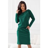 Numoco 189-13 Long-sleeved sweatshirt dress with pockets – comfortable cut with a neckline at the back – green Cene