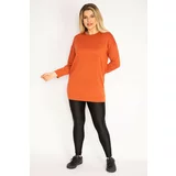 Şans Women's Plus Size Orange Long Sleeve Viscose Tunic