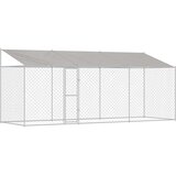  Kavez za psa s krovom Srebrno 600 x 200 x 256 cm Čelik i PE | shoptok.hr