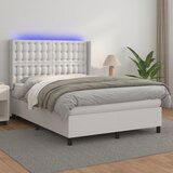 The Living Store Box spring postelja z vzmetnico LED bela 140x190cm umetno usnje - Box Spring Postelja, (21503525) Cene