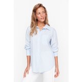 Trendyol Light Blue Slim Striped Single Pocket Boyfriend/Wide Fit Cotton Woven Shirt cijene
