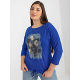 Fashion Hunters Women's dark blue blouse plus size with patches Cene