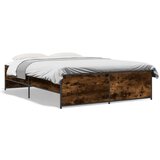 vidaXL Posteljni okvir dimljeni hrast 140x190 cm inž. les in kovina, (21128401) | Shoptok.si