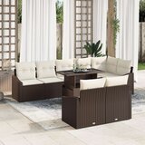  Set vrtnih sofa 9 dijelova Smeđa i krem Ratan i tkanina | shoptok.hr