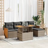 Maison Chic Seti vrtnega pohištva - Vrtna garnitura - Vrtni pohištvo set z blazinami 6-delna siv ratan/akacija, (21796612) | Shoptok.si
