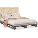  The Living Store Posteljni okvir z vzglavjem siv 140x200 cm trdna borovina - Posteljni Okvir, (21447556) | Shoptok.si