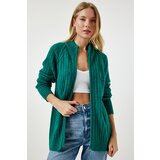  Women's Dark Green Zippered Knitwear Cardigan | shoptok.hr