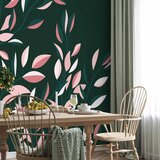  Foto tapeta - Flowering vine - minimalist climbing leaves on a green background 100x70 | shoptok.hr