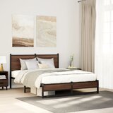 Maison Chic Kovinski Posteljni okvir - Dvoposteljna postelja - Zakonska postelja brez vzmetnice rjavi hrast 140x200 cm, (21694068) | Shoptok.si