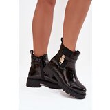 Boto Patent leather ankle boots with lining with gold detail black Talyra | shoptok.hr