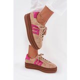 Boto Women's Platform Sneakers Made Of Natural Suede Beige-Pink Eldira | Shoptok.si