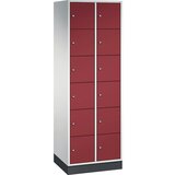 C+P Jeklena omara s predelki z zaklepanjem INTRO, višina predelka 285 mm, ŠxG 620 x 500 mm, 12 predelkov, korpus svetlo siv, vrata rubinasto rdeča | Shoptok.si