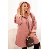 Kesi Włoski Women's Plus Size quilted jacket with a hood and the inscription HOPE dark pink | shoptok.hr