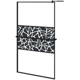 Pregrada za tuš s policom crna 115x195 cm staklo ESG i aluminij | shoptok.hr