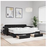 vidaXL Izvlečna dnevna postelja s predali črna 90x190 cm žam | Shoptok.si